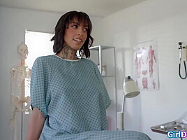 Doctor performs anal fist examination on busty ebony client